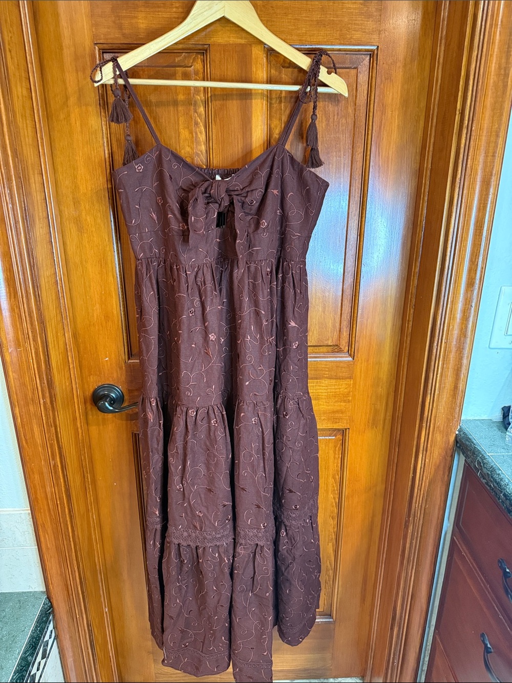 Rachel Zoe Chocolate Brown Tiered Maxi Dress with Tie Straps